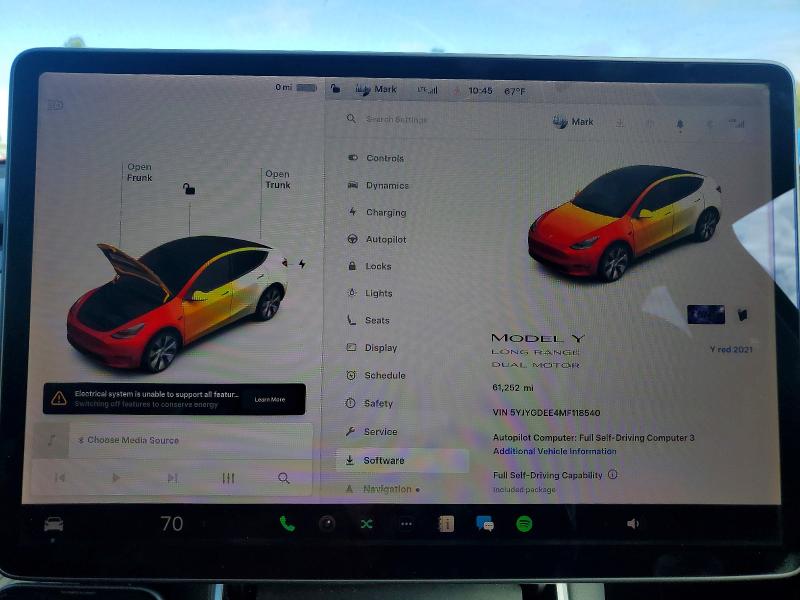 2021 Tesla Model Y მანქანა იყიდება აუქციონზე, vin: 5YJYGDEE4MF118540, აუქციონის ნომერი: 70699806