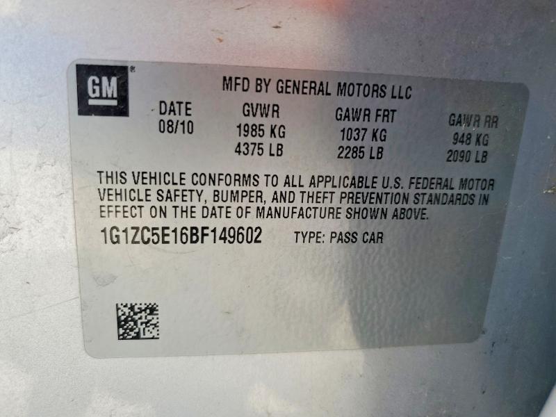 Auction sale of the 2011 Chevrolet Malibu, vin: 1G1ZC5E16BF149602, lot number: 69703516