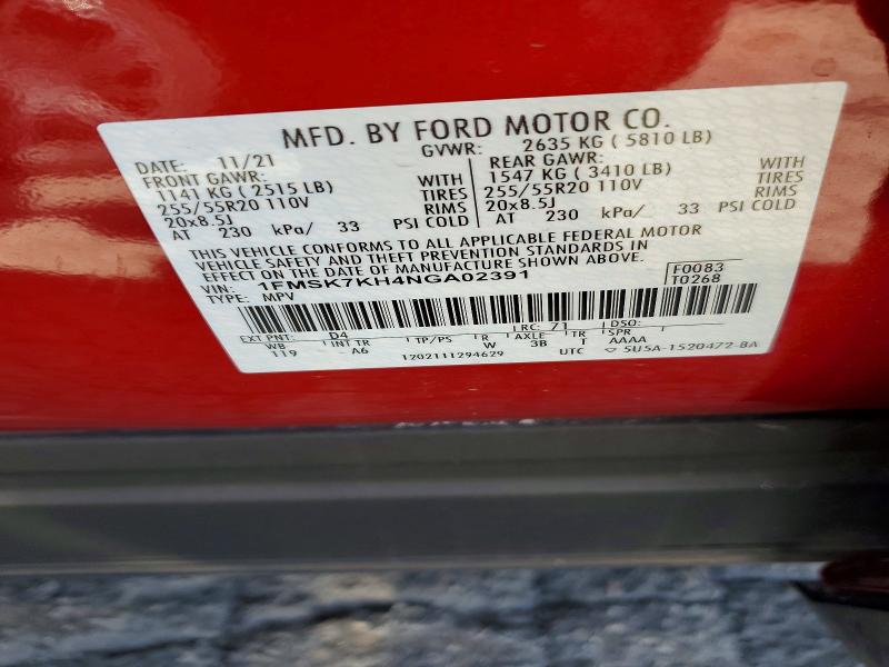 Продажа на аукционе авто 2022 Ford Explorer, vin: 1FMSK7KH4NGA02391, номер лота: 69167076