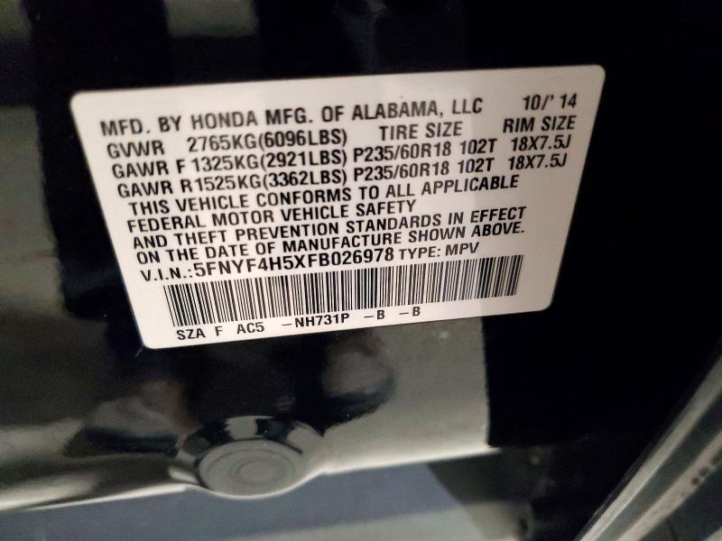 Продажа на аукционе авто 2015 Honda Pilot, vin: 5FNYF4H5XFB026978, номер лота: 67667596