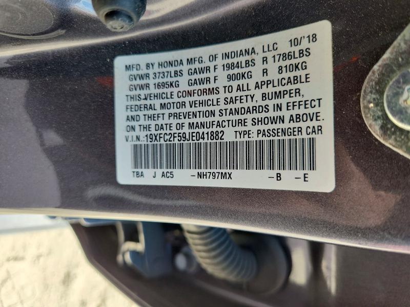 Aukcja sprzedaży 2018 Honda Civic, vin: 19XFC2F59JE041882, numer aukcji: 69278366