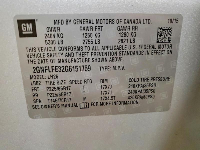 68172226 :رقم المزاد ، 2GNFLFE32G6151759 vin ، 2016 Chevrolet Equinox مزاد بيع