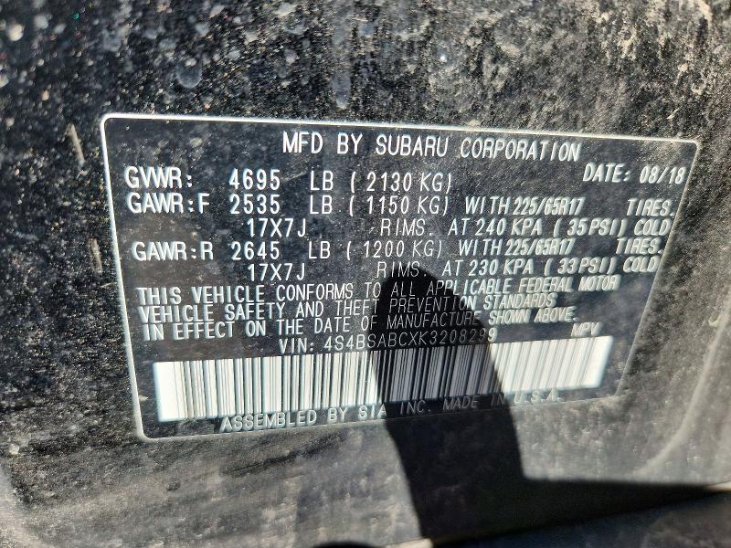 Aukcja sprzedaży 2019 Subaru Outback, vin: 4S4BSABCXK3208299, numer aukcji: 70924386