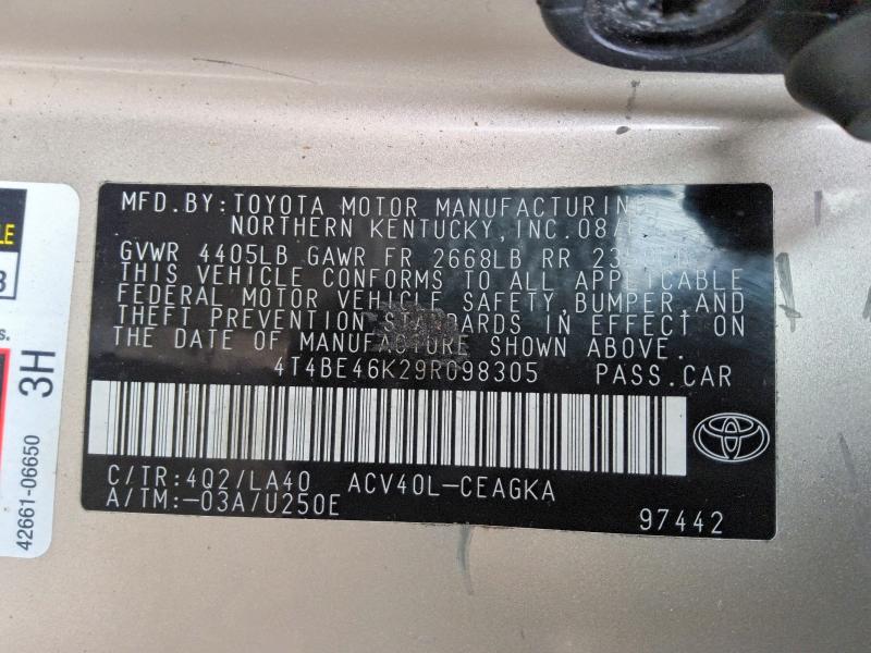 Продажа на аукционе авто 2009 Toyota Camry, vin: 4T4BE46K29R098305, номер лота: 70136486