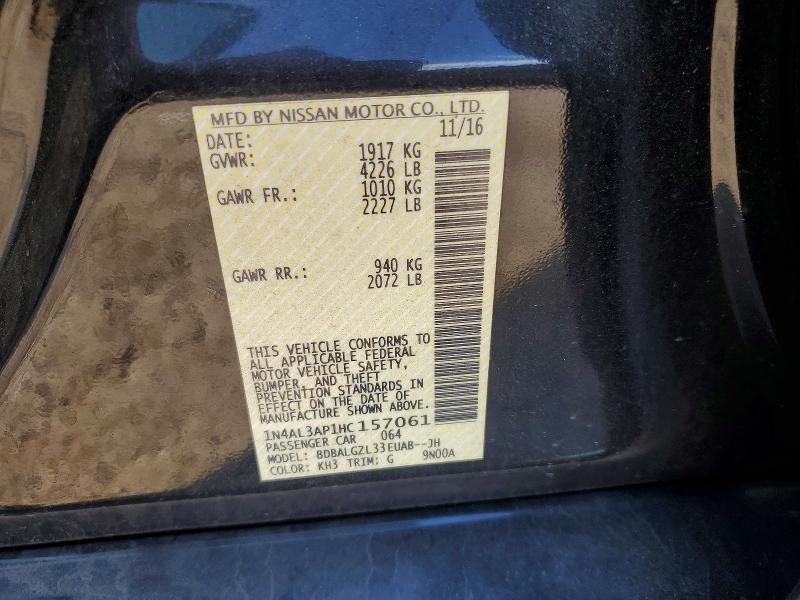 69502786 :رقم المزاد ، 1N4AL3AP1HC157061 vin ، 2017 Nissan Altima مزاد بيع