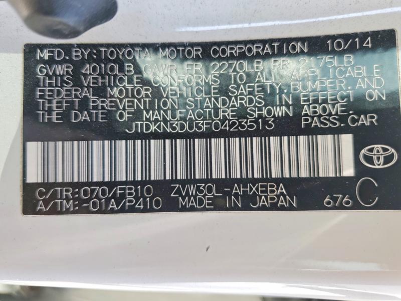 Auction sale of the 2015 Toyota Prius, vin: JTDKN3DU3F0423513, lot number: 69161266