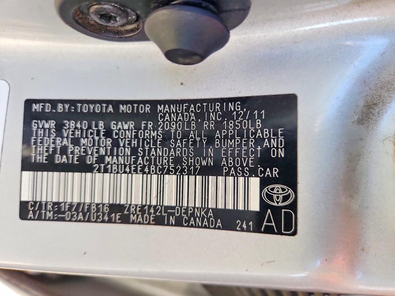 Aukcja sprzedaży 2011 Toyota Corolla, vin: 2T1BU4EE4BC752317, numer aukcji: 71453066