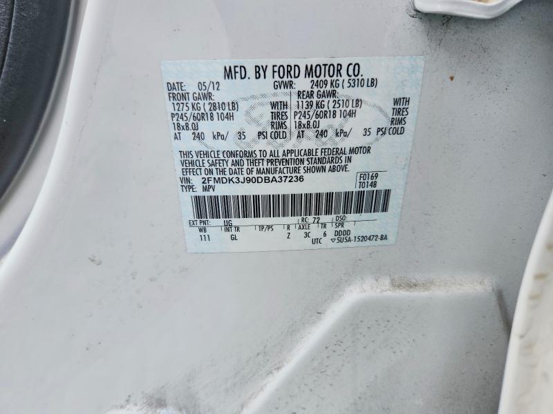 66949396 :رقم المزاد ، 2FMDK3J90DBA37236 vin ، 2013 Ford Edge مزاد بيع