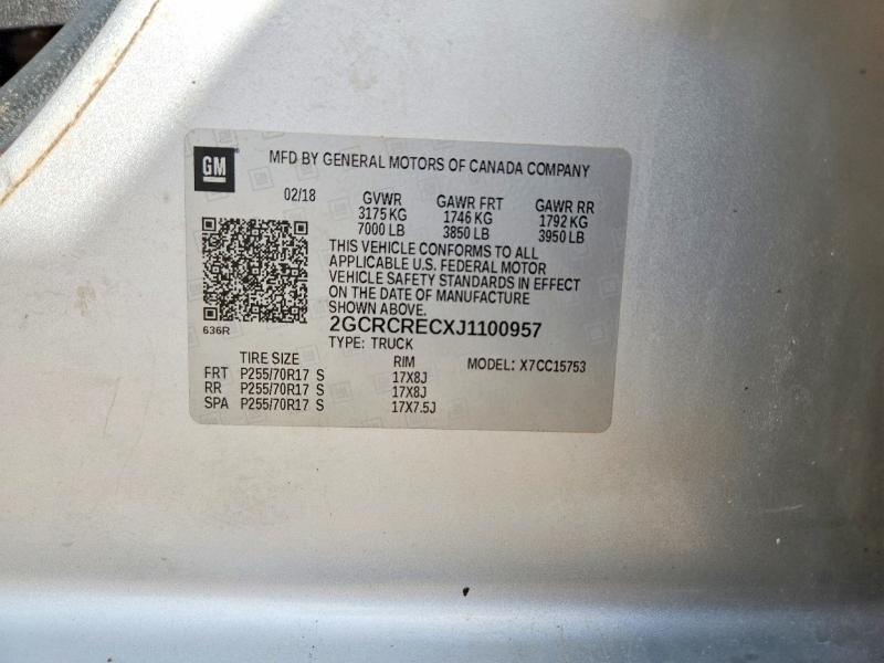 Aukcja sprzedaży 2018 Chevrolet Silverado, vin: 2GCRCRECXJ1100957        , numer aukcji: 69230406