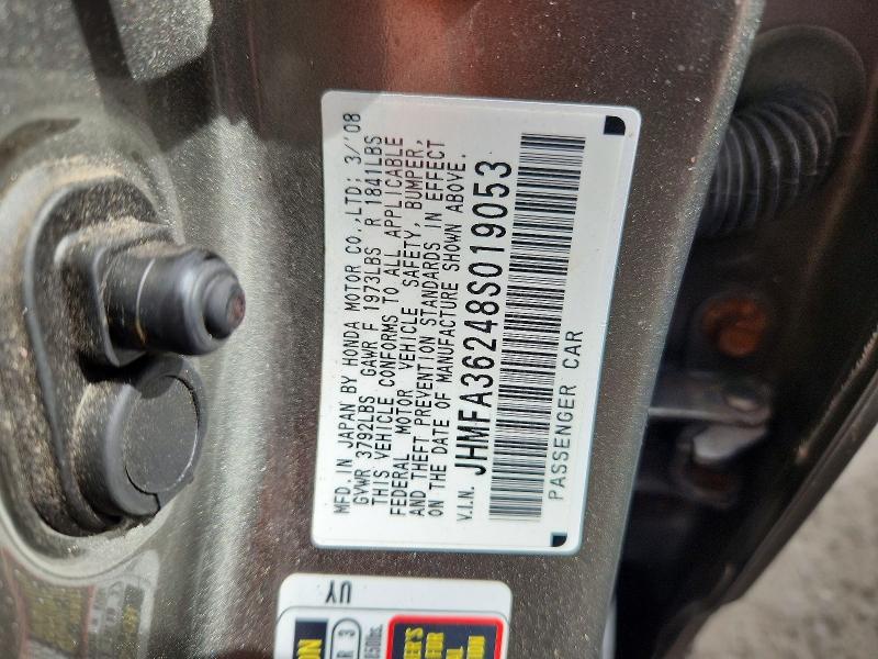 70140096 :رقم المزاد ، JHMFA36248S019053 vin ، 2008 Honda Civic مزاد بيع