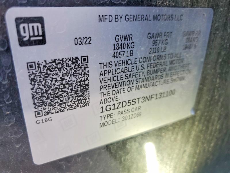 Aukcja sprzedaży 2022 Chevrolet Malibu, vin: 1G1ZD5ST3NF131100, numer aukcji: 68402706