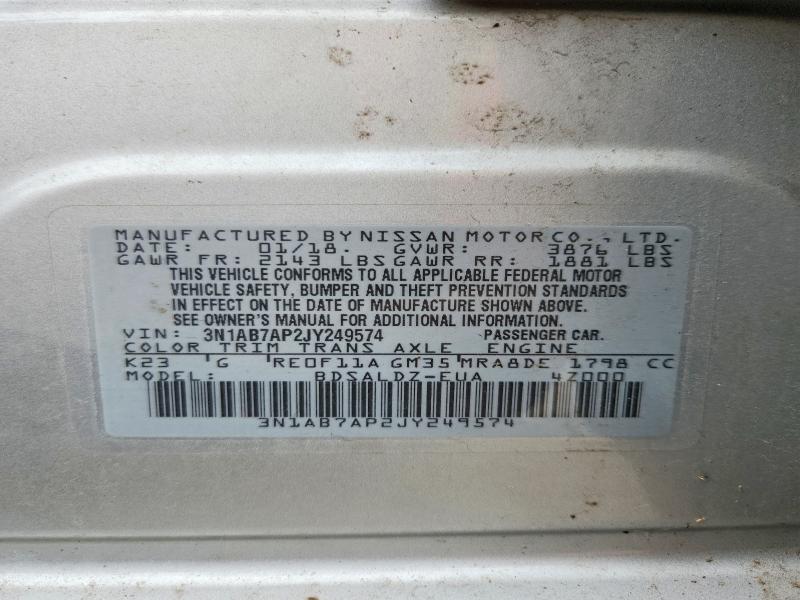 Aukcja sprzedaży 2018 Nissan Sentra, vin: 3N1AB7AP2JY249574, numer aukcji: 69594866
