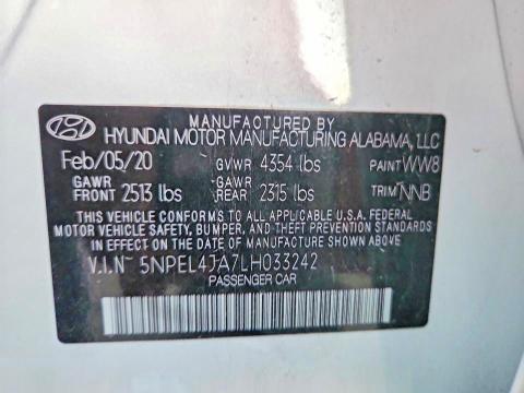 2020 Hyundai Sonata მანქანა იყიდება აუქციონზე, vin: 5NPEL4JA7LH033242, აუქციონის ნომერი: 68514456