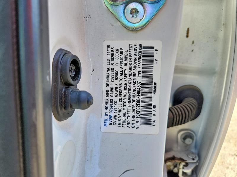 Aukcja sprzedaży 2019 Honda Civic, vin: 19XFC2E80KE004507, numer aukcji: 69028936
