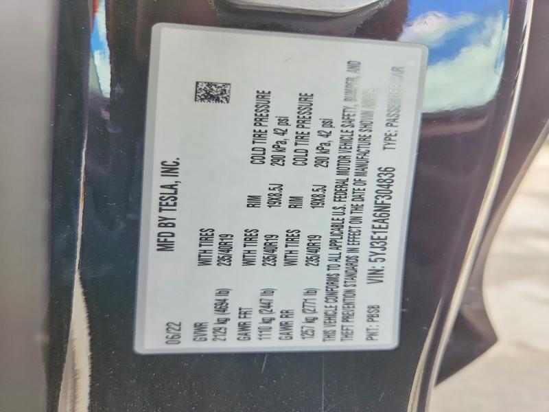 Продаж на аукціоні авто 2022 Tesla Model 3, vin: 5YJ3E1EA6NF304836, номер лоту: 67696646