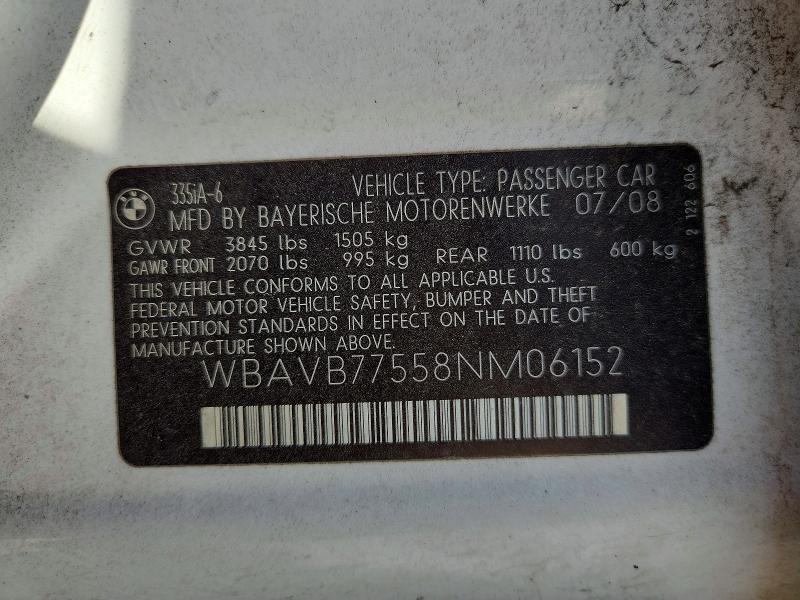 Aukcja sprzedaży 2008 Bmw 335, vin: WBAVB77558NM06152, numer aukcji: 68805836