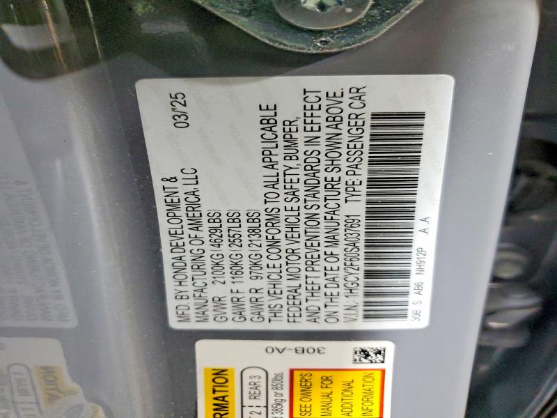 Aukcja sprzedaży 2025 Honda Accord, vin: 1HGCY2F60SA037691, numer aukcji: 68588666