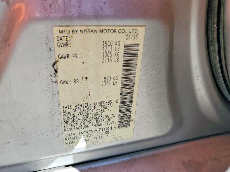 Продаж на аукціоні авто 2015 Nissan Altima, vin: 1N4AL3AP4FN870845, номер лоту: 70746126