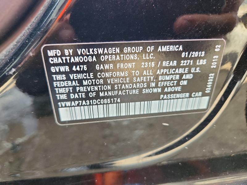Продаж на аукціоні авто 2013 Volkswagen Passat, vin: 1VWAP7A31DC085174, номер лоту: 67377906
