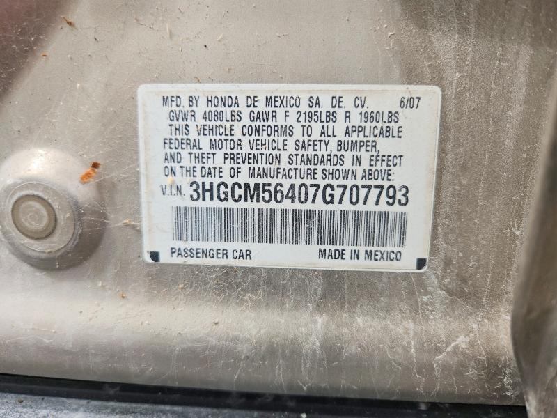 Продажа на аукционе авто 2007 Honda Accord, vin: 3HGCM56407G707793, номер лота: 67825726