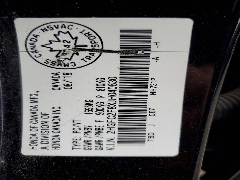 66640946 :رقم المزاد ، 2HGFC2F8XJH040630 vin ، 2018 Honda Civic مزاد بيع
