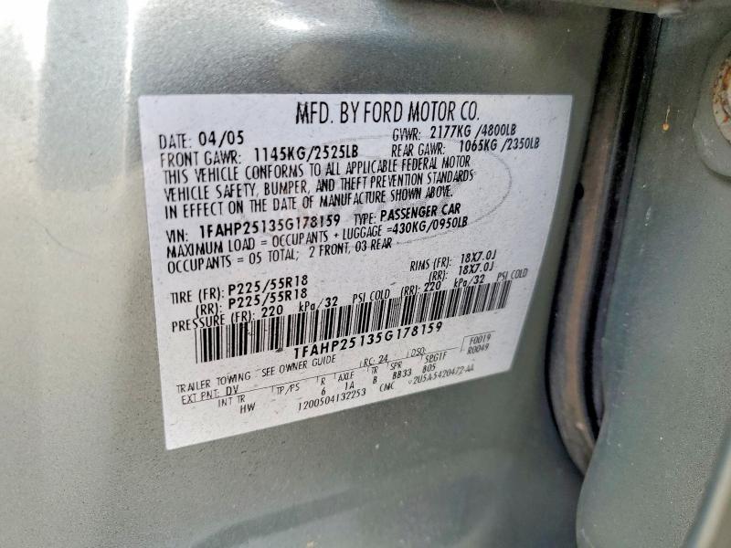 Aukcja sprzedaży 2005 Ford Five Hundred, vin: 1FAHP25135G178159, numer aukcji: 69554386