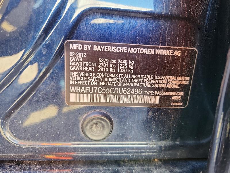 2012 Bmw 535 მანქანა იყიდება აუქციონზე, vin: WBAFU7C55CDU62496, აუქციონის ნომერი: 70118216