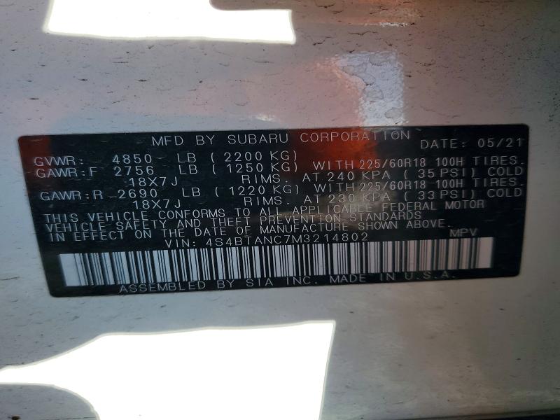69876536 :رقم المزاد ، 4S4BTANC7M3214802 vin ، 2021 Subaru Outback مزاد بيع