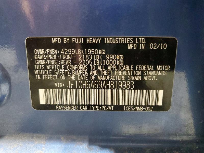 2010 Subaru Impreza მანქანა იყიდება აუქციონზე, vin: JF1GH6A69AH819983, აუქციონის ნომერი: 69431056
