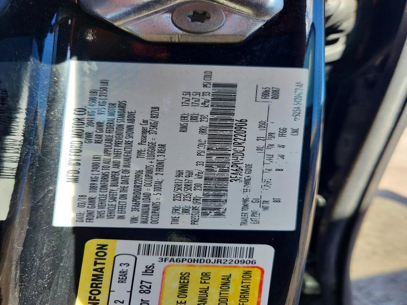 Aukcja sprzedaży 2018 Ford Fusion, vin: 3FA6P0HD0JR220906, numer aukcji: 68751396