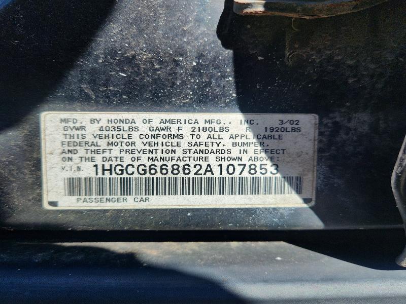 Aukcja sprzedaży 2002 Honda Accord, vin: 1HGCG66862A107853, numer aukcji: 69136846