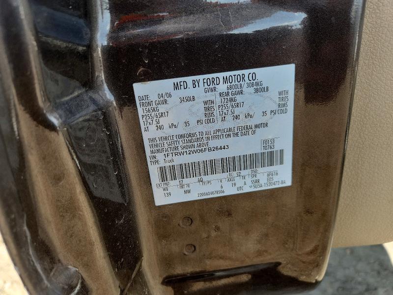 67781596 :رقم المزاد ، 1FTRW12W06FB26443 vin ، 2006 Ford F150 مزاد بيع