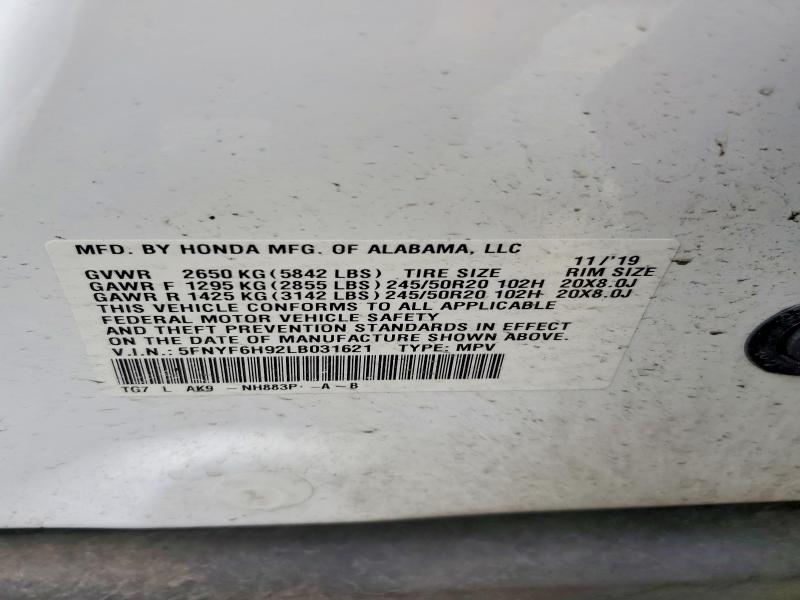 Продаж на аукціоні авто 2020 Honda Pilot, vin: 5FNYF6H92LB031621, номер лоту: 67484316
