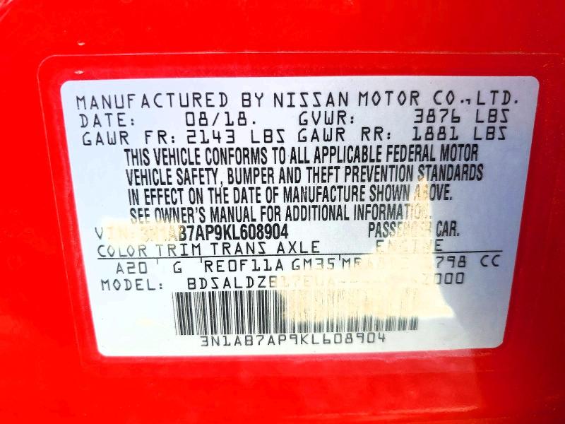 Aukcja sprzedaży 2019 Nissan Sentra, vin: 3N1AB7AP9KL608904, numer aukcji: 68816106