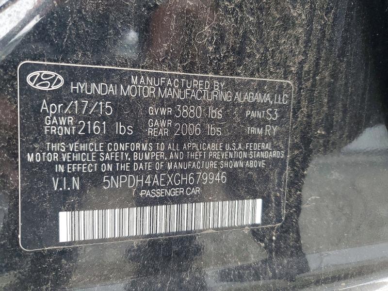 2016 Hyundai Elantra მანქანა იყიდება აუქციონზე, vin: 5NPDH4AEXGH679946, აუქციონის ნომერი: 69951926