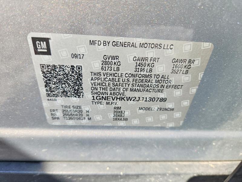 Продажа на аукционе авто 2018 Chevrolet Traverse, vin: 1GNEVHKW2JJ130789, номер лота: 69033276