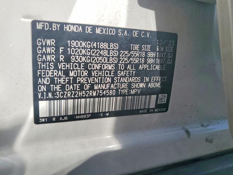 2024 Honda Hr-v მანქანა იყიდება აუქციონზე, vin: 3CZRZ2H52RM754580, აუქციონის ნომერი: 68443446