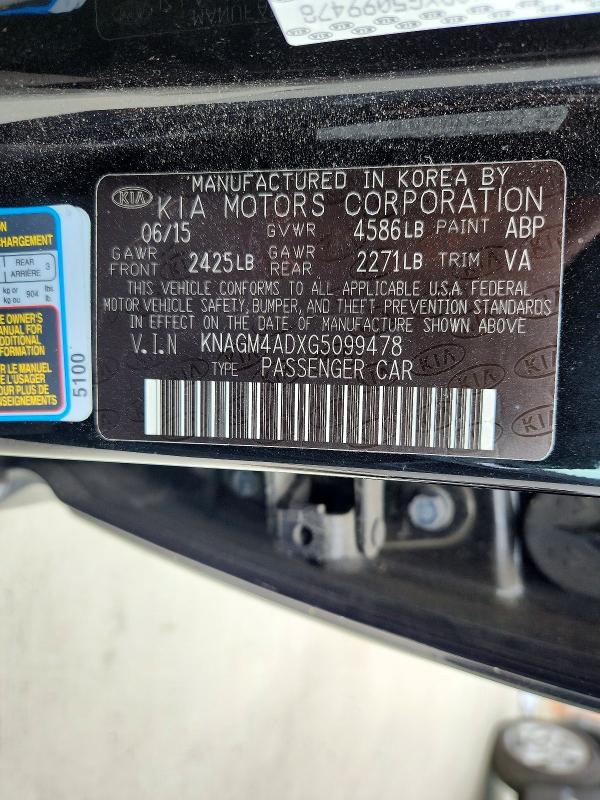 Aukcja sprzedaży 2016 Kia Optima, vin: KNAGM4ADXG5099478, numer aukcji: 70121436