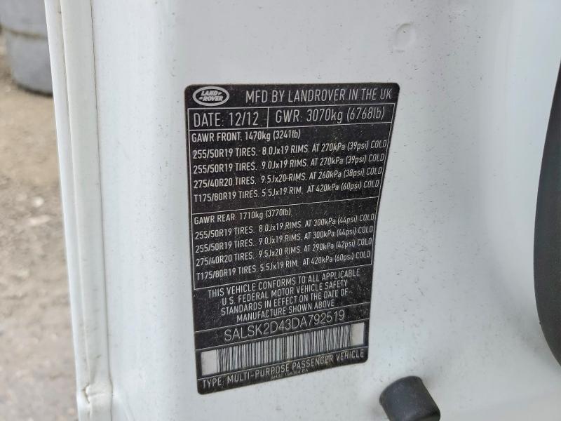 Продажа на аукционе авто 2013 Land Rover Range Rover Sport, vin: SALSK2D43DA792519, номер лота: 70453076