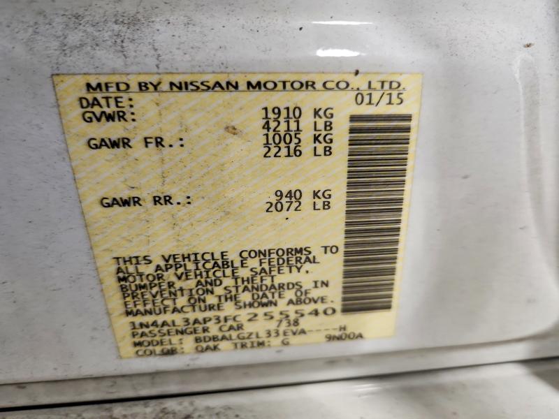 70657816 :رقم المزاد ، 1N4AL3AP3FC255540 vin ، 2015 Nissan Altima مزاد بيع