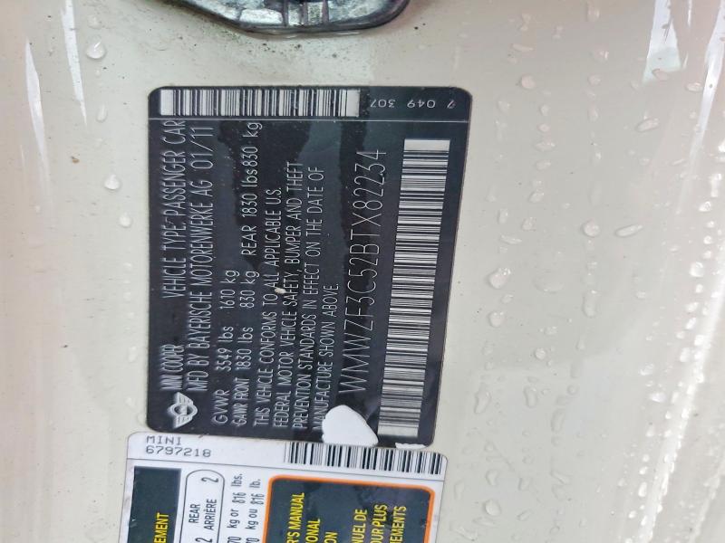 67685716 :رقم المزاد ، WMWZF3C52BTX82234 vin ، 2011 Mini Cooper مزاد بيع