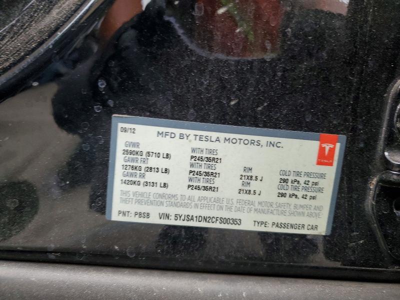 Aukcja sprzedaży 2012 Tesla Model S, vin: 5YJSA1DN2CFS00353, numer aukcji: 68281666