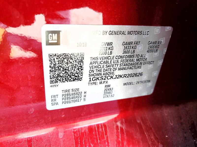 Продажа на аукционе авто 2019 Gmc Yukon, vin: 1GKS2CKJ2KR202626, номер лота: 69422046