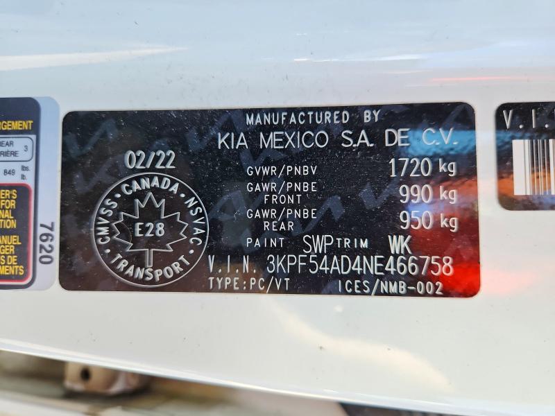 68514046 :رقم المزاد ، 3KPF54AD4NE466758 vin ، 2022 Kia Forte مزاد بيع