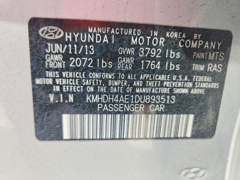 2013 Hyundai Elantra მანქანა იყიდება აუქციონზე, vin: KMHDH4AE1DU893513, აუქციონის ნომერი: 67860186