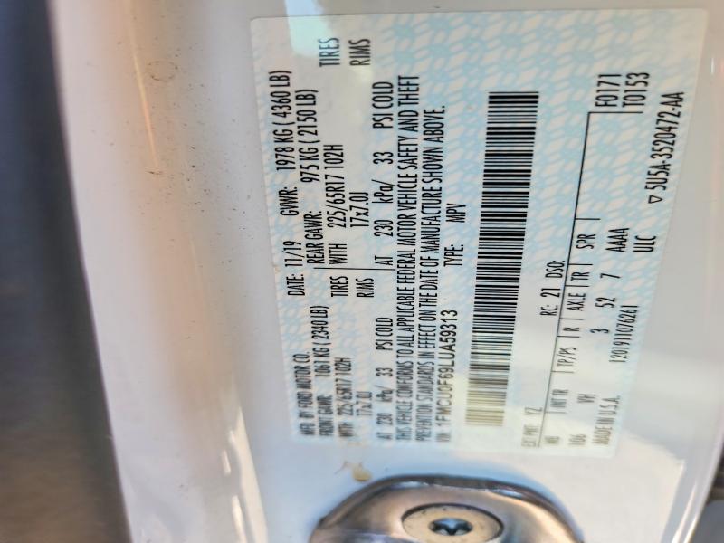 2020 Ford Escape მანქანა იყიდება აუქციონზე, vin: 1FMCU0F69LUA59313, აუქციონის ნომერი: 68153276