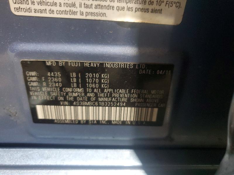Aukcja sprzedaży 2011 Subaru Legacy, vin: 4S3BMBC61B3252494, numer aukcji: 69178166