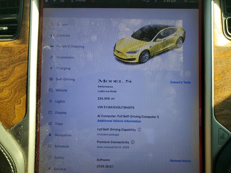2020 Tesla Model S მანქანა იყიდება აუქციონზე, vin: 5YJSA1E43LF364975, აუქციონის ნომერი: 70090946