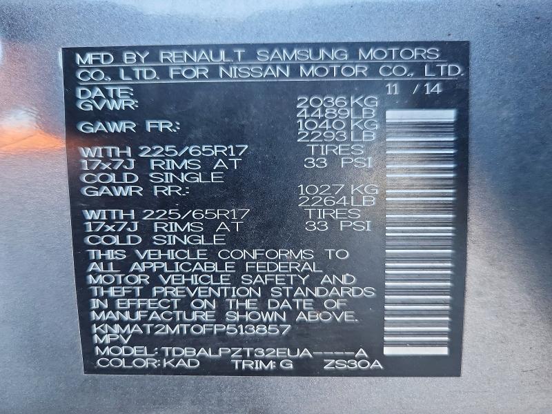 2015 Nissan Rogue მანქანა იყიდება აუქციონზე, vin: KNMAT2MT0FP513857, აუქციონის ნომერი: 67924696