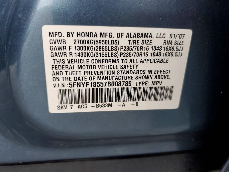 Продажа на аукционе авто 2007 Honda Pilot, vin: 5FNYF18557B008789, номер лота: 70100866